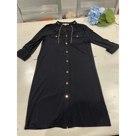 Michael Kors black Shirt Dress Gold‎ Chain Detail Career Wear Small - Picture 1 of 10